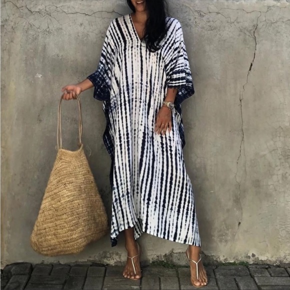 NEW! Bohemian Tie Dye Kimono Maxi Tunic Dress Beach Cover Up - Picture 2 of 6